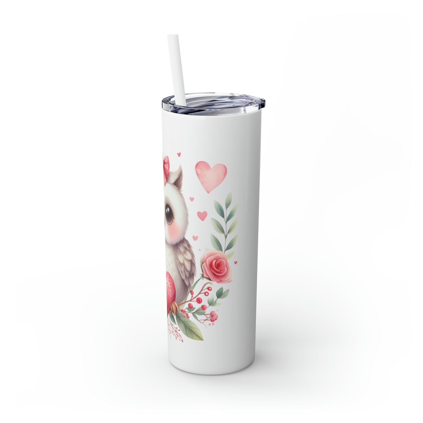 Skinny Tumbler with Straw, 20oz, Owl