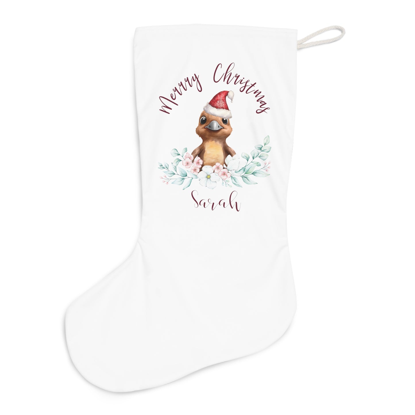 Personalised Santa Stocking, Australian Animals Eucalyptus, Platypus