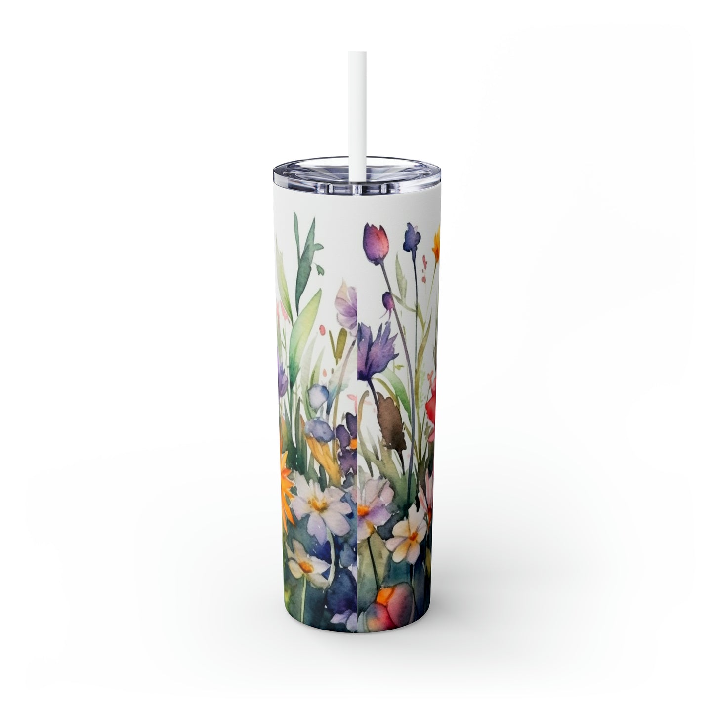 Skinny Tumbler with Straw, 20oz, Wildfowers