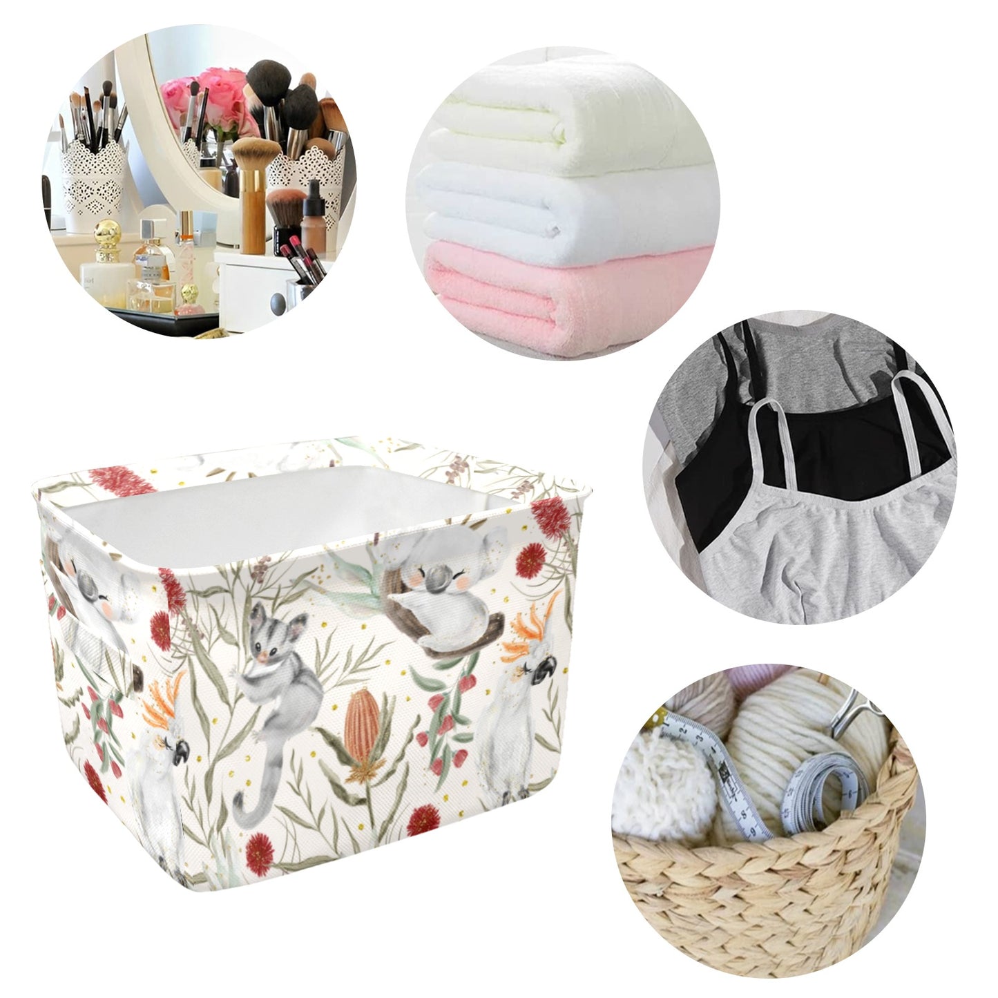 Australian Animals, Koala Cockatoo and Sugar Glider Fabric Storage Basket