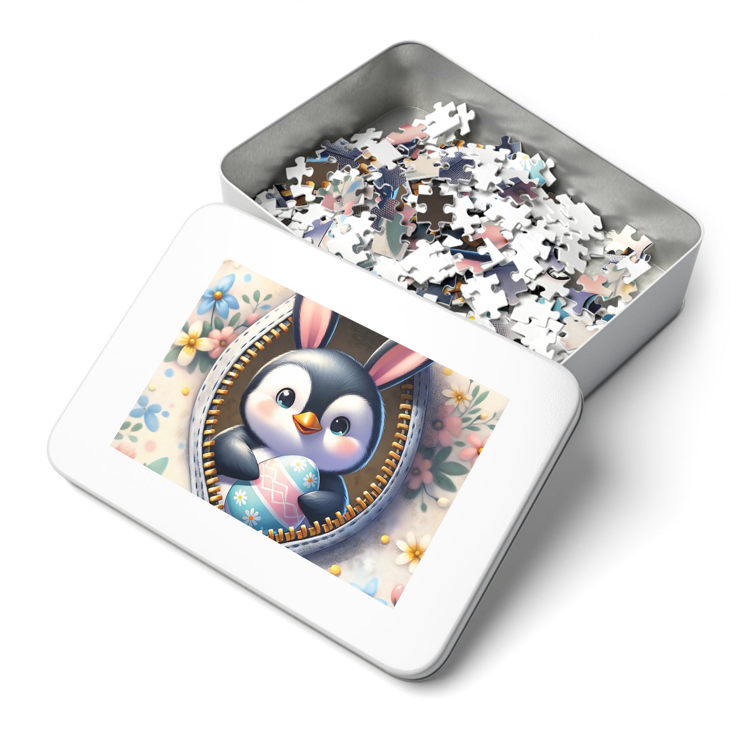 Jigsaw Puzzle, Easter, Penguin with Bunny Ears, Personalised/Non-Personalised (30, 110, 252, 500,1000-Piece)