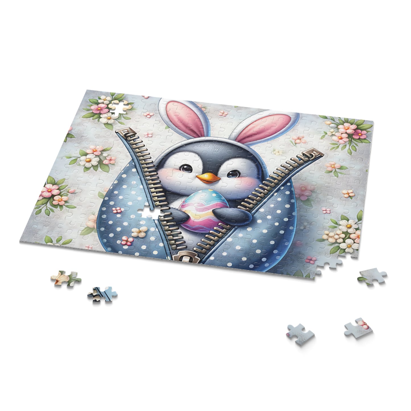 Personalised/Non-Personalised Puzzle, Easter, Penguin with Bunny ears (120, 252, 500-Piece)