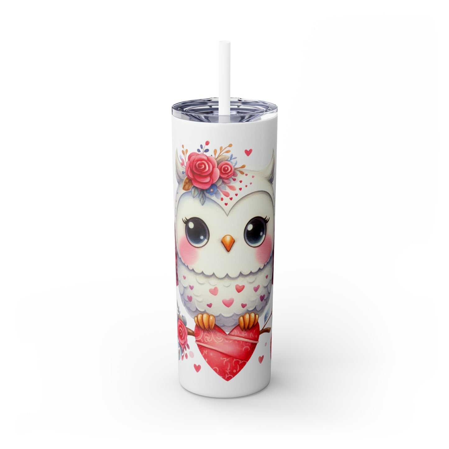 Skinny Tumbler with Straw, 20oz, Owl