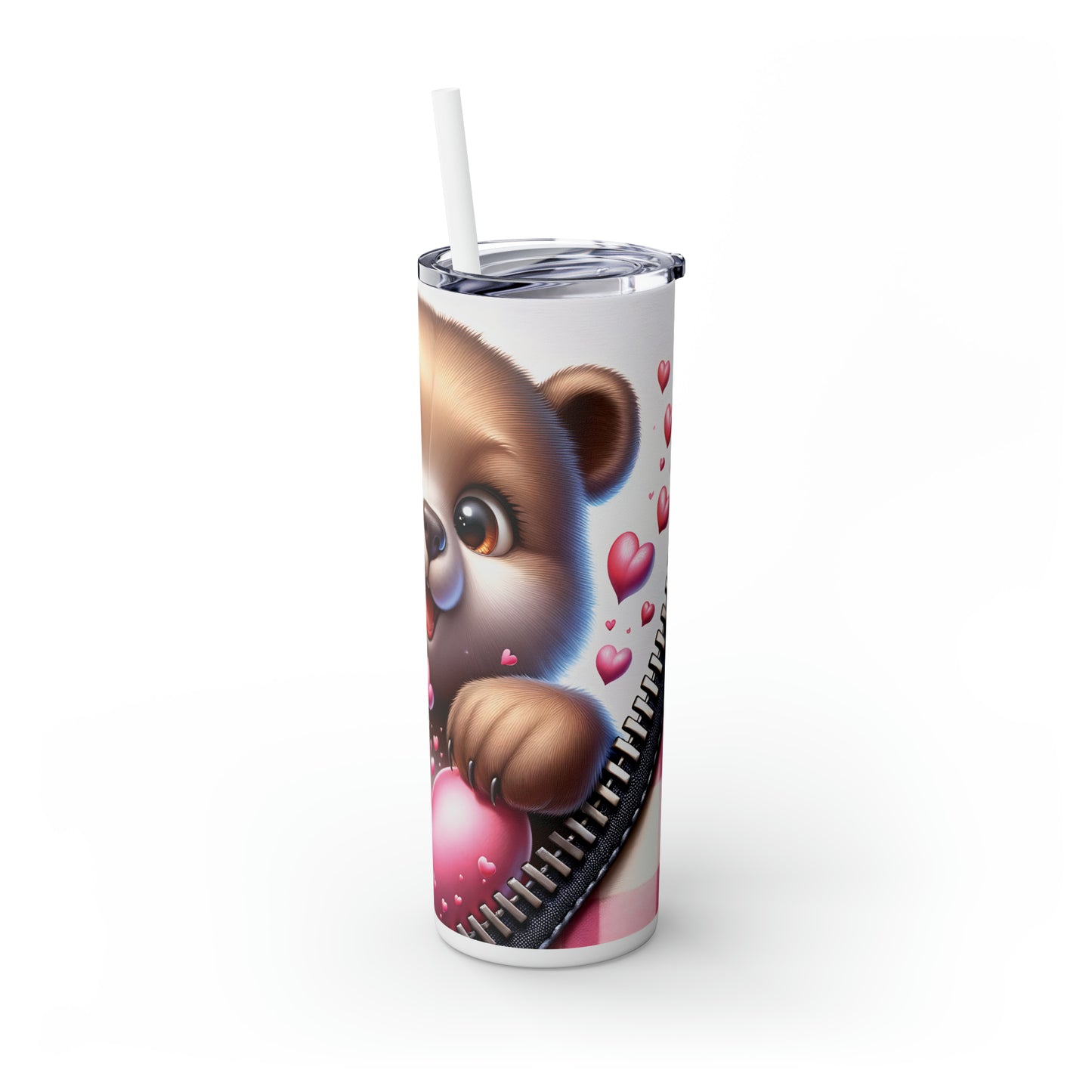 Skinny Tumbler with Straw, 20oz, Bear, Valentines Day, awd-807