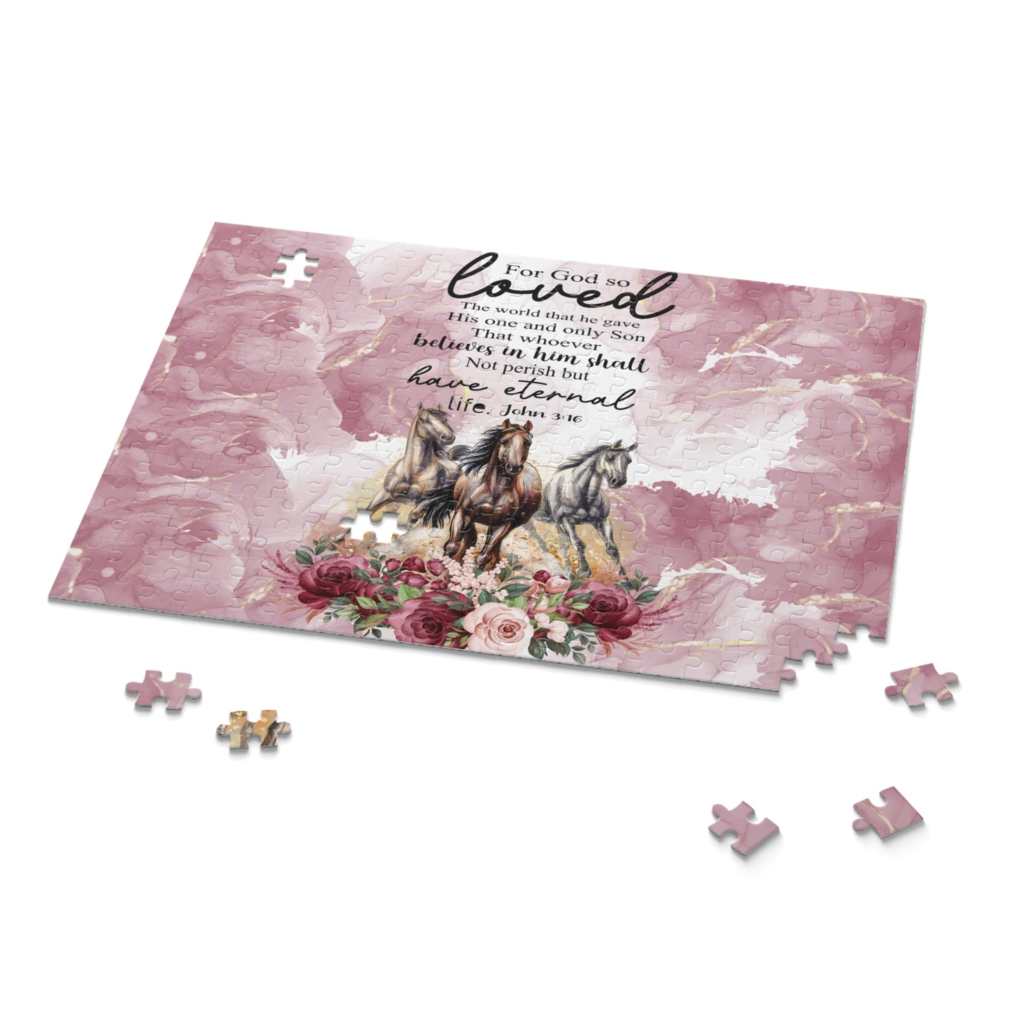 Personalised/Non-Personalised Puzzle, Horses, Bible Quote (120, 252, 500-Piece)