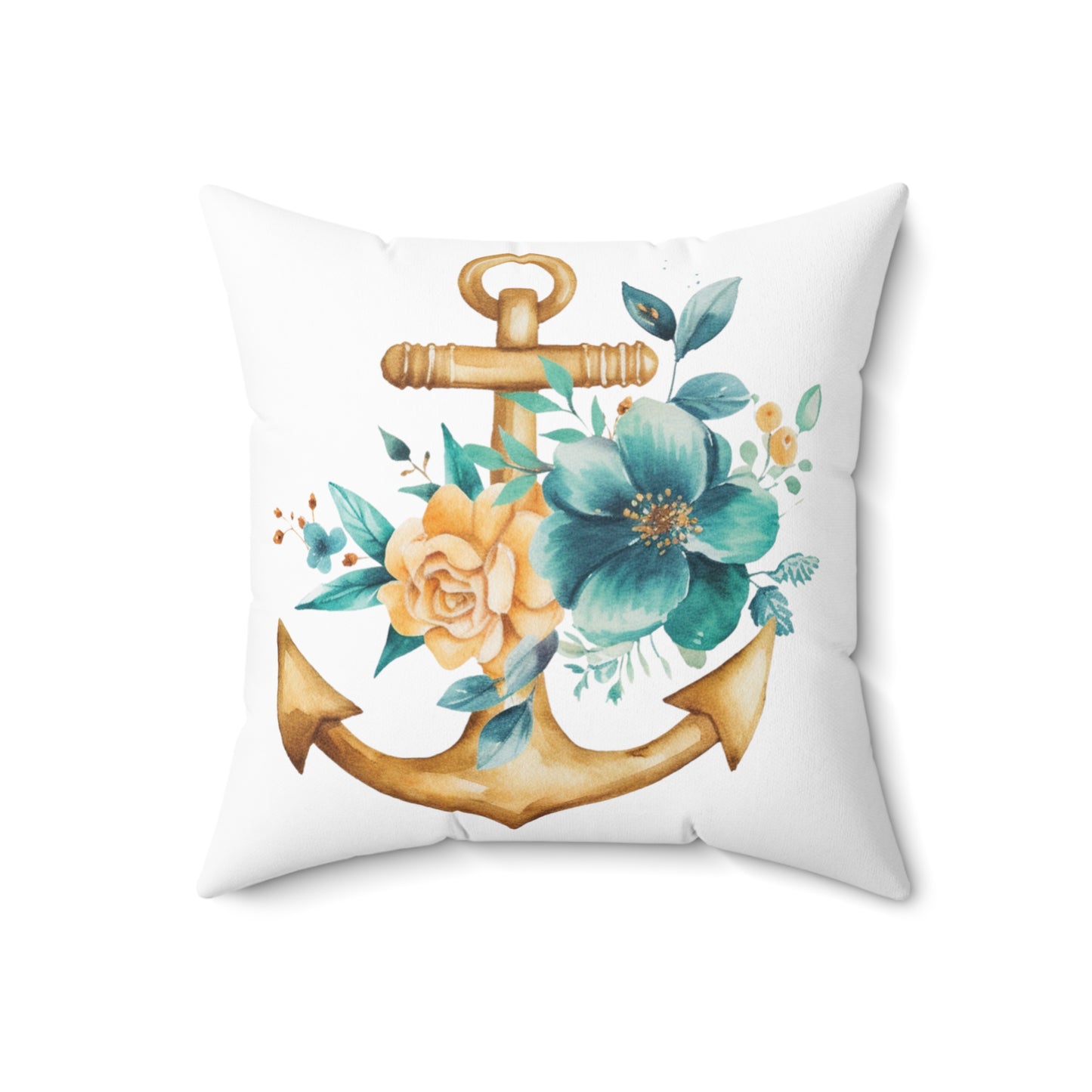 Nautical Polyester Square Cushion, Nautical cushion, Anchor Cushion, White Ships Anchor