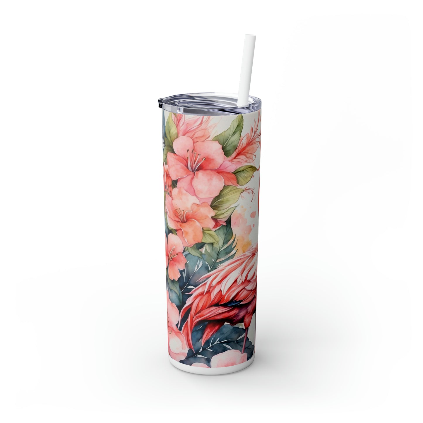 Skinny Tumbler with Straw, 20oz, Flamingo, awd-702