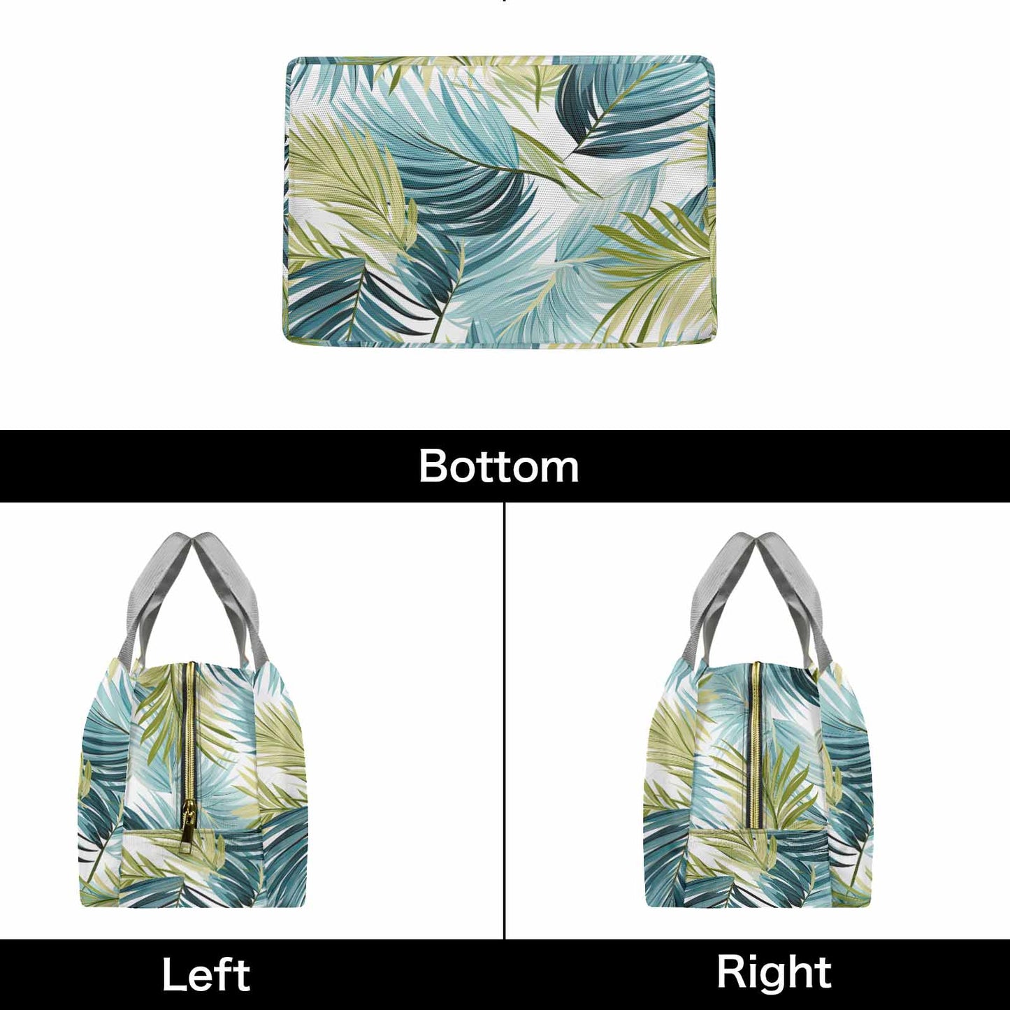 Palm Leaves Blue Green  Portable Lunch Bag-Grey Handle