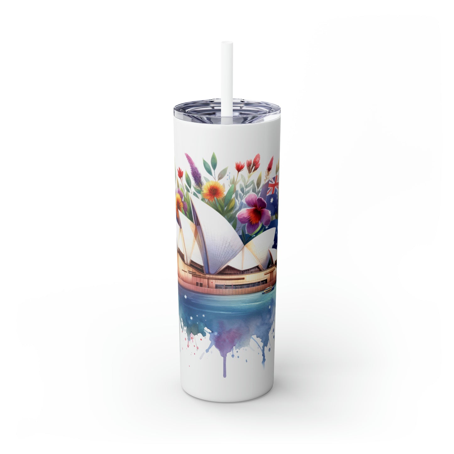 Skinny Tumbler with Straw, 20oz, Australia, Opera House, awd-1313