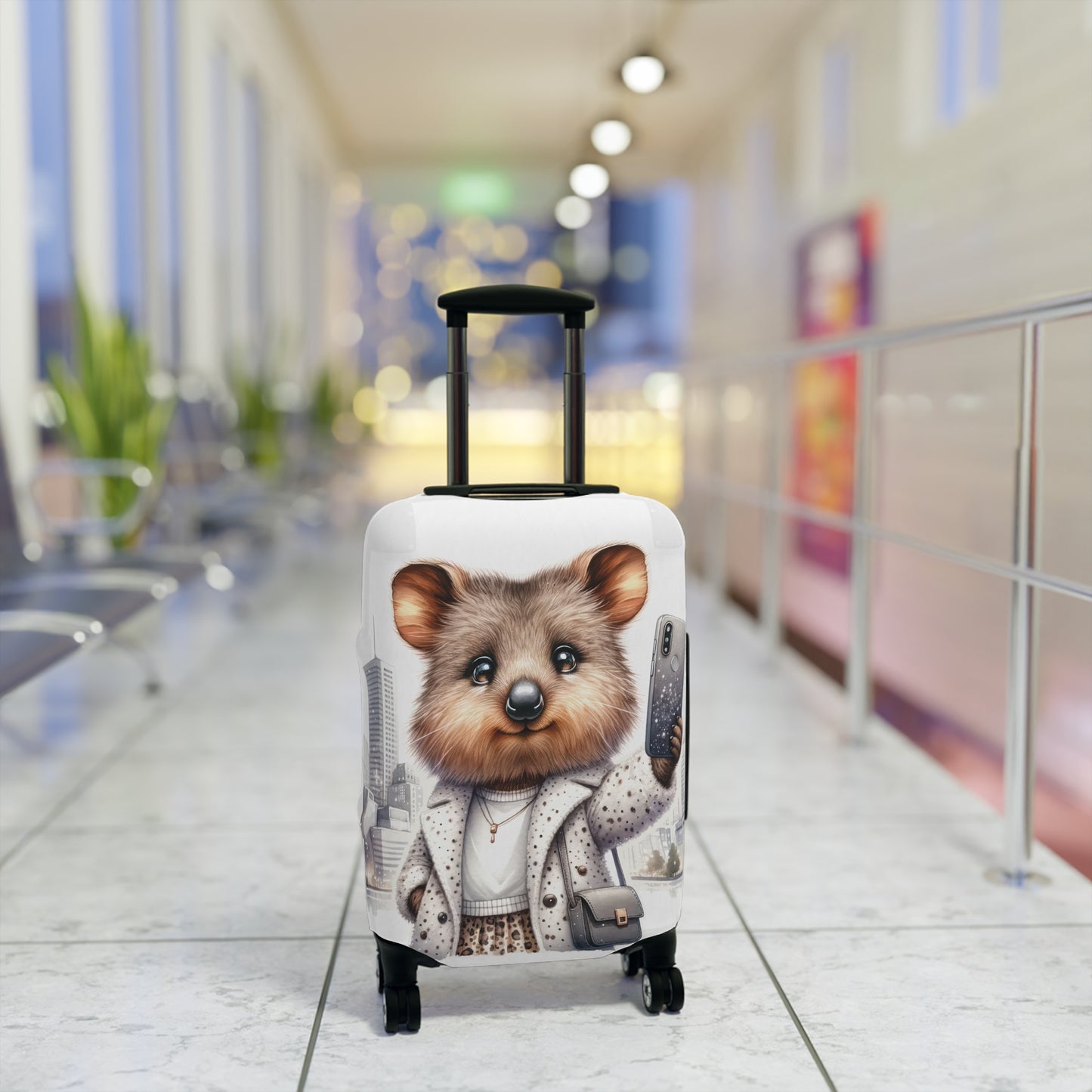 Luggage Cover, Quokka travelling taking Selfies, awd-1332