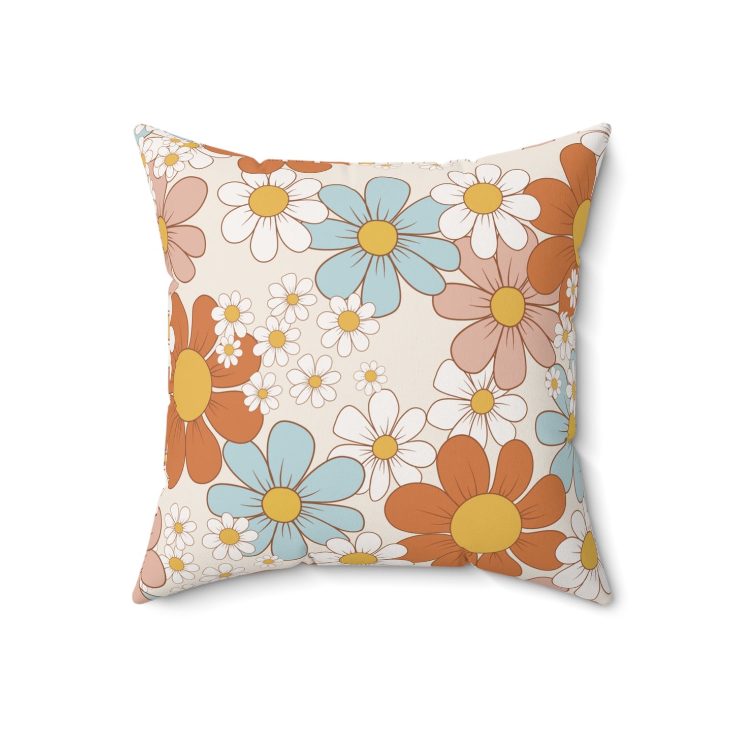 Spun Polyester Square Pillow, Retro Floral Cushion