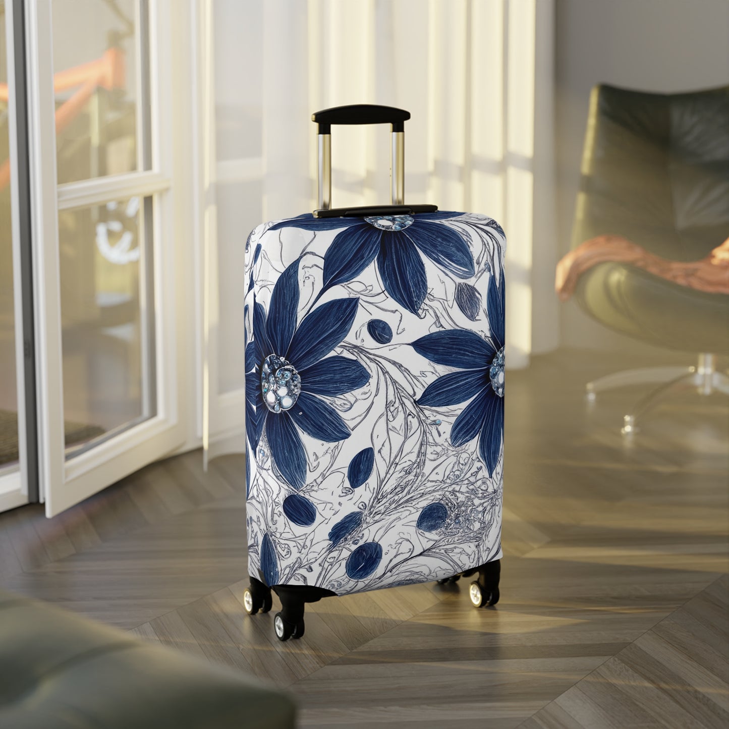 Luggage Cover, Blue Floral-3