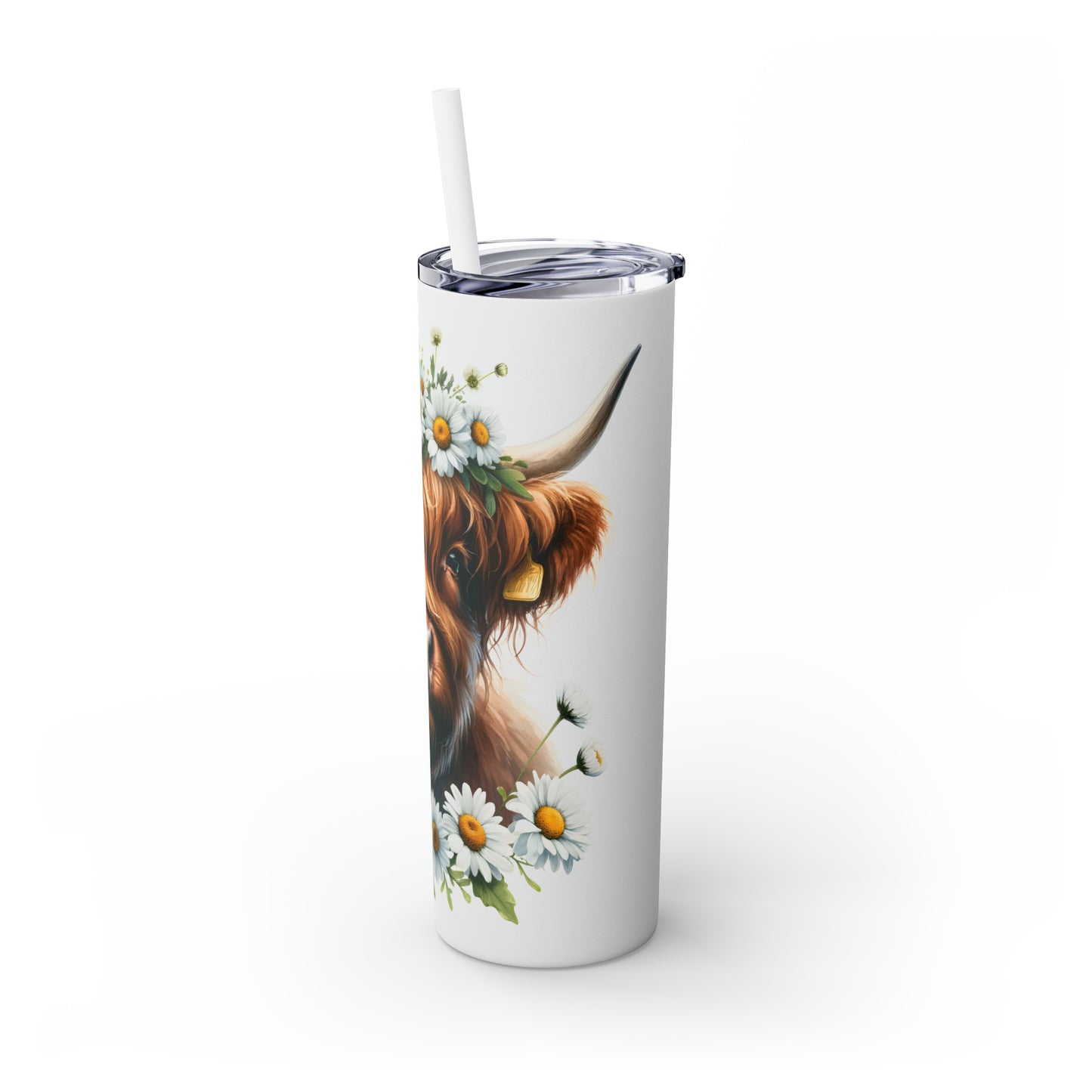 Skinny Tumbler with Straw, 20oz Highlander Cow