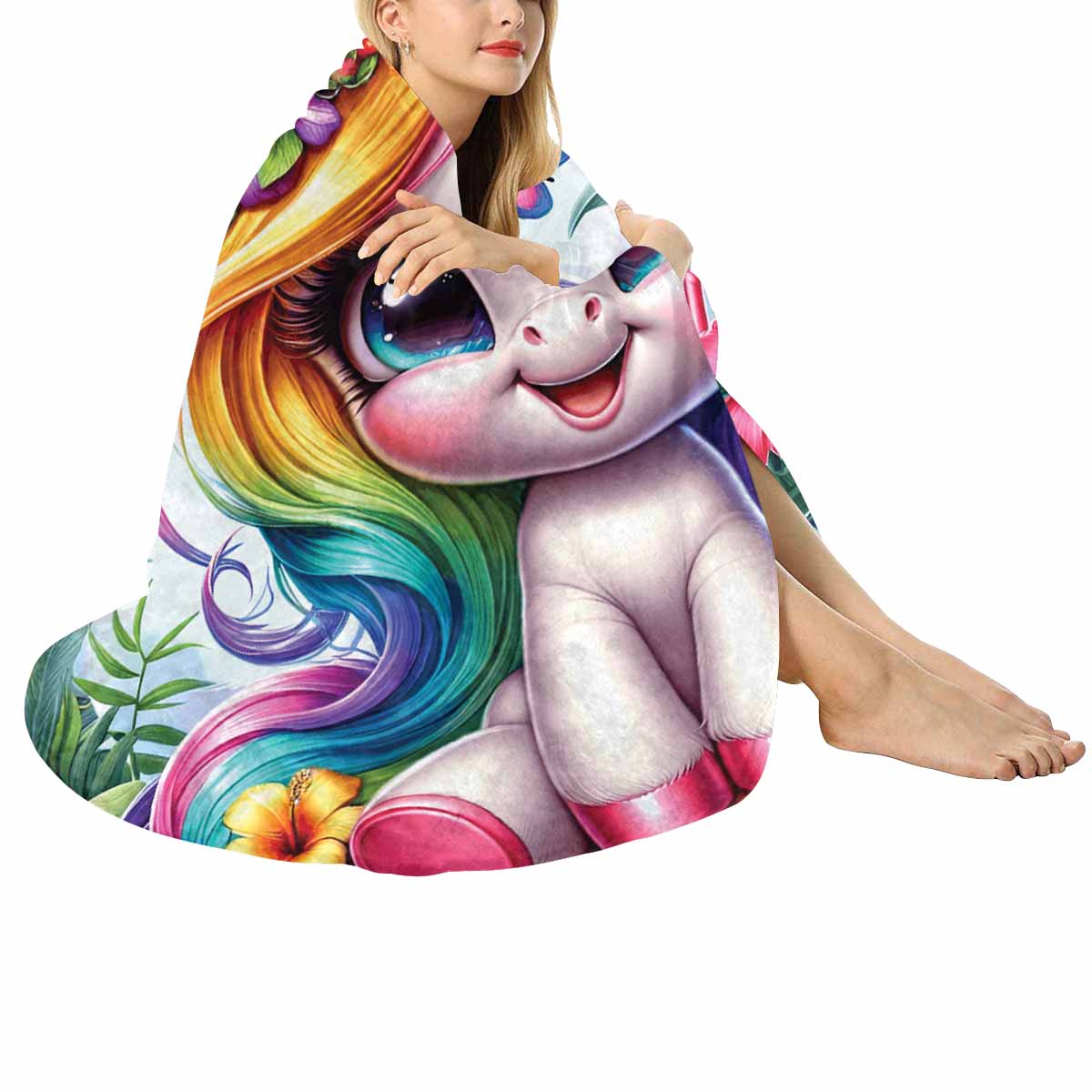 Unicorn_Awd35129  Circular Micro Fleece Blanket 60"