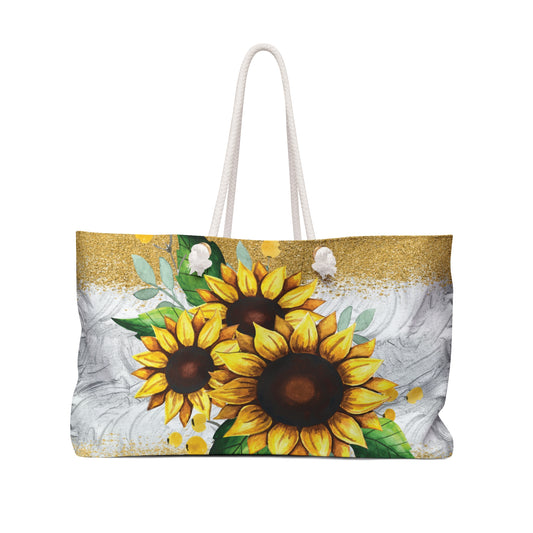 Personalised/Non-Personalised Weekender Bag, Sunflower, Large Weekender Bag, Beach Bag, Book Bag