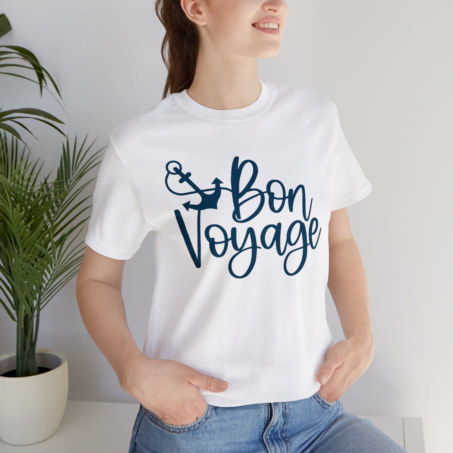 Unisex Adults Jersey Short Sleeve Tee, Cruise Tee, Bon Voyage, 100% Cotton, Light Fabric 142 g/m²