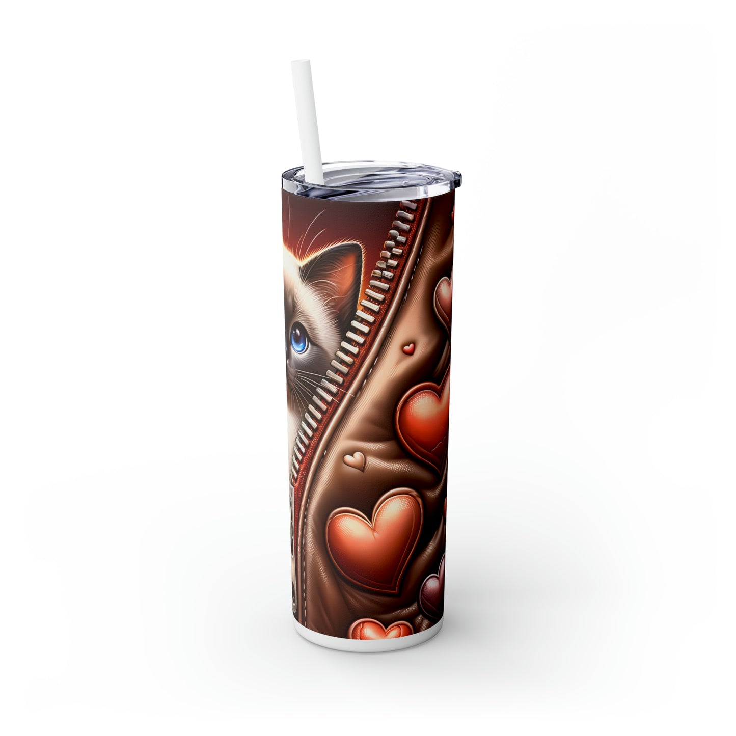 Skinny Tumbler with Straw, 20oz, Cat, Valentines Day, awd-915