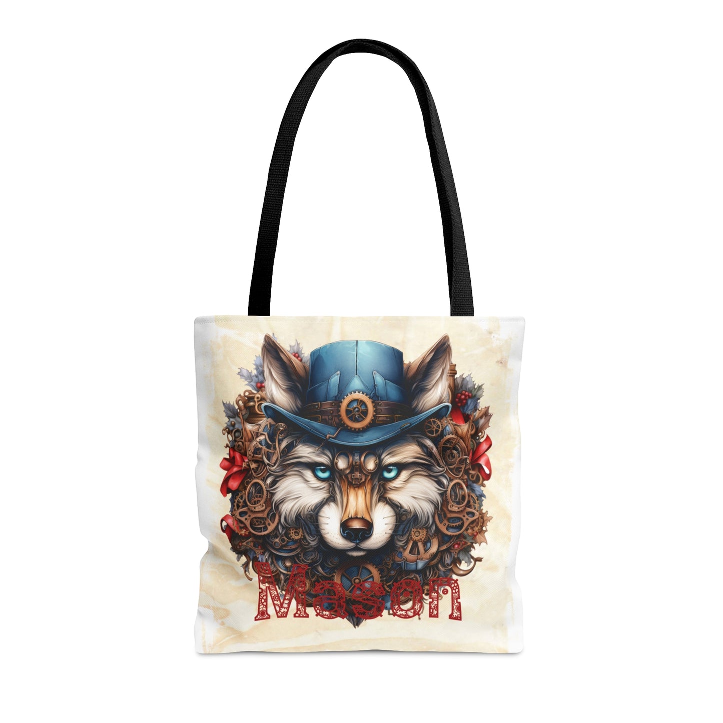 Steampunk Wolf wreath Personalised Tote Bag, Steampunk Christmas bag, Christmas Tote Bag, Personalised/Non-Personalised