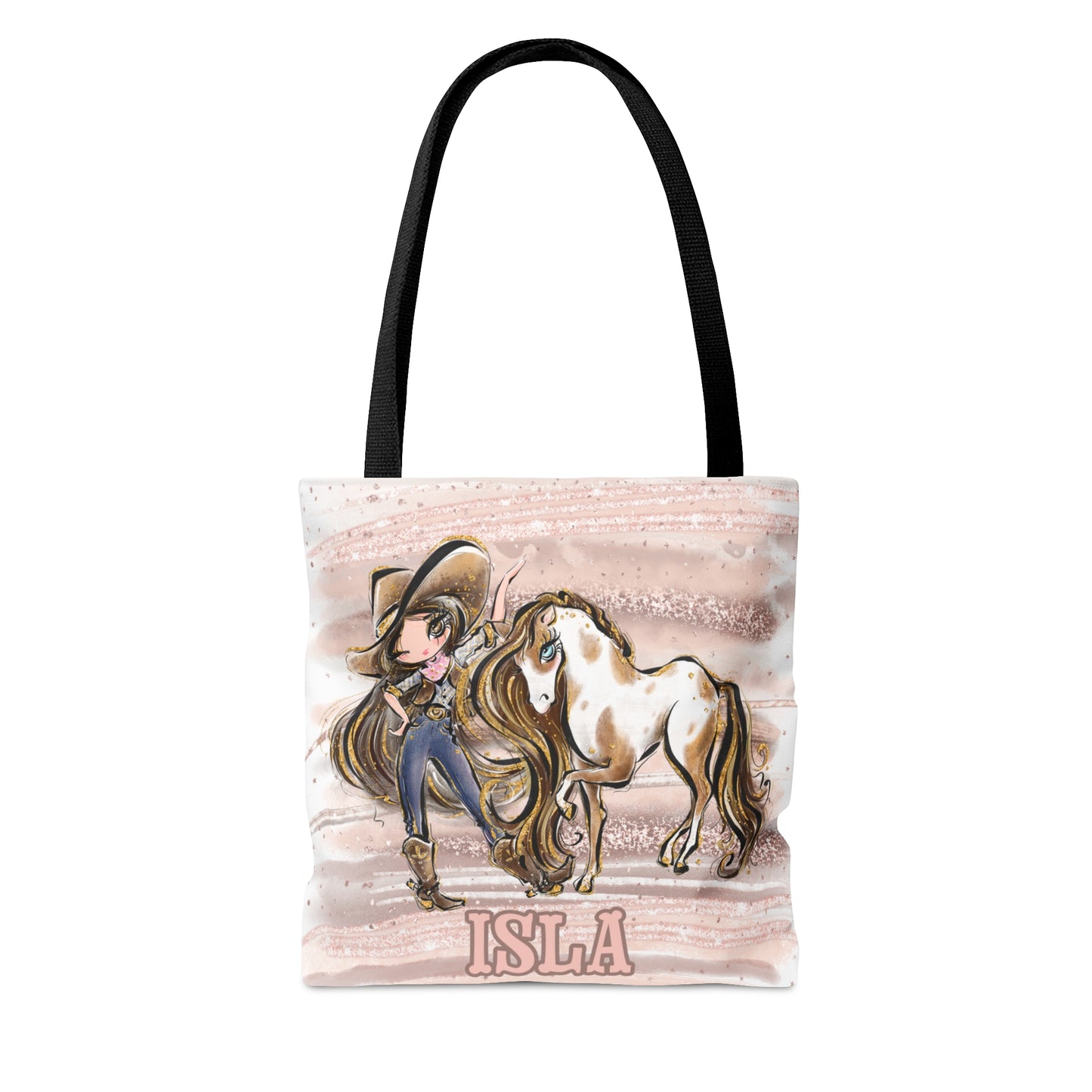 Personalised Tote Bag, Cowgirl & Horse, Brown Hair, Brown Eyes, Tote bag