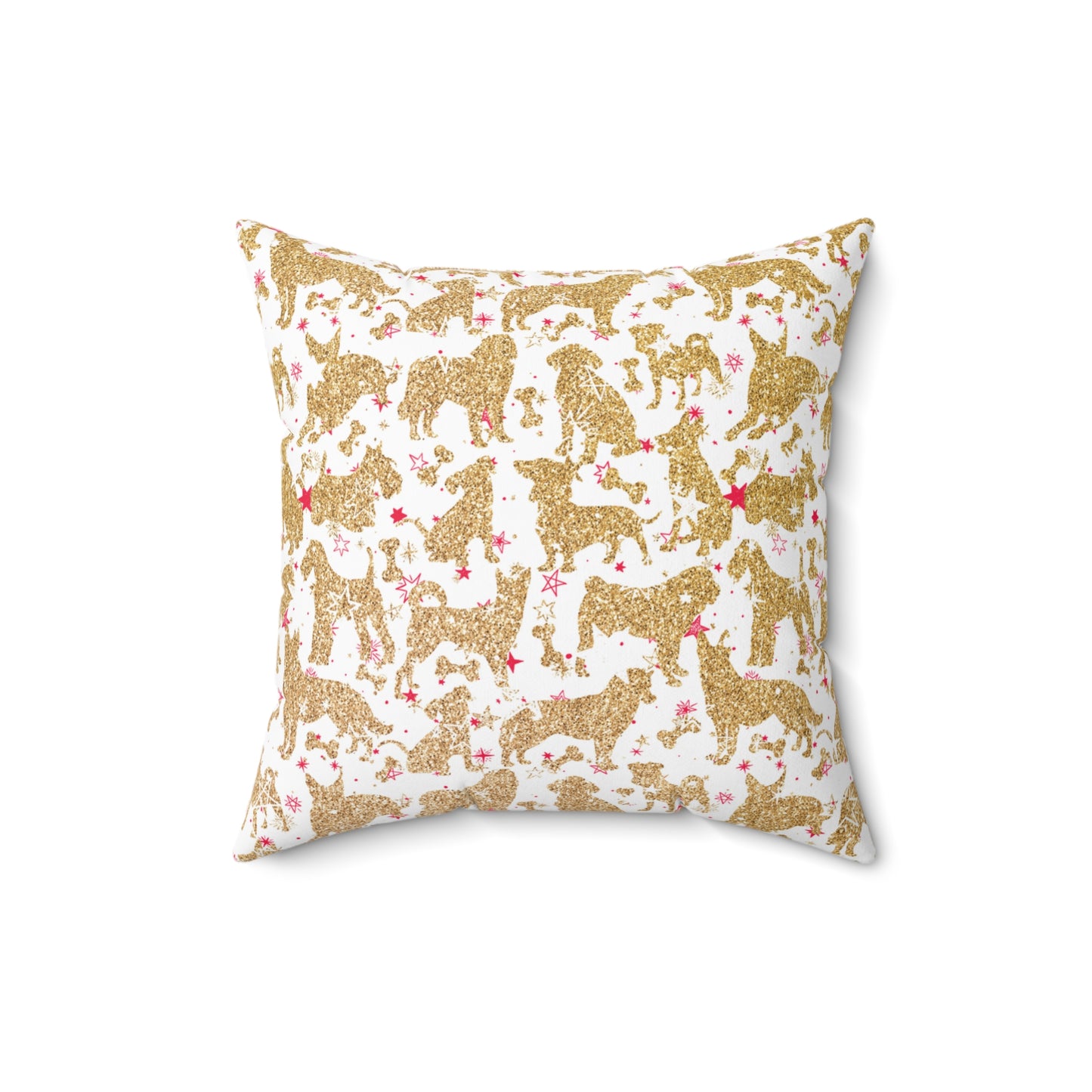 Spun Polyester Square Pillow, Doggie Gold Silhouette Christmas Cushion