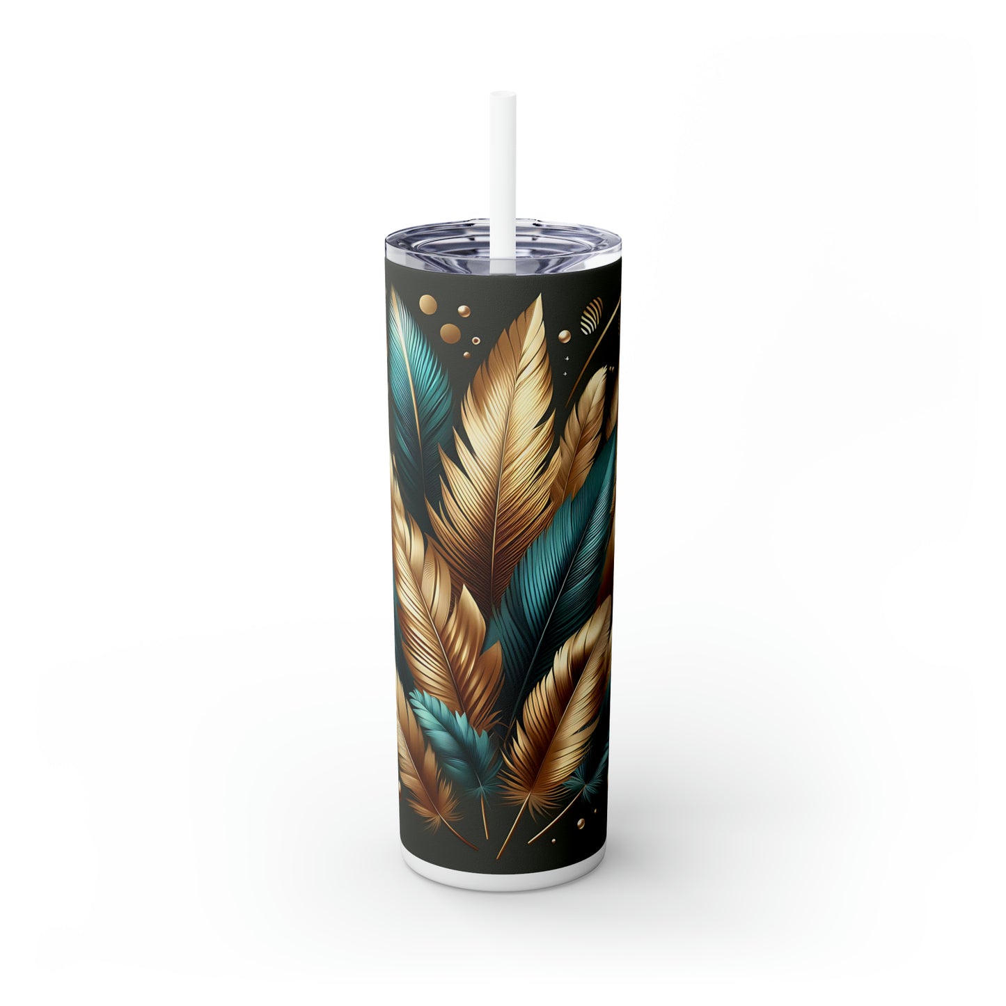 Skinny Tumbler with Straw, 20oz, Green and Gold Leaves, awd-308