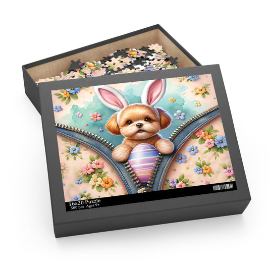 Personalised/Non-Personalised Puzzle, Easter, Dog with Bunny ears (120, 252, 500-Piece)