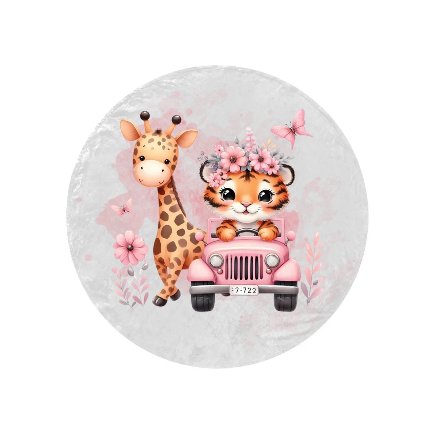 Round Blanket Tiger and Giraffe in Car