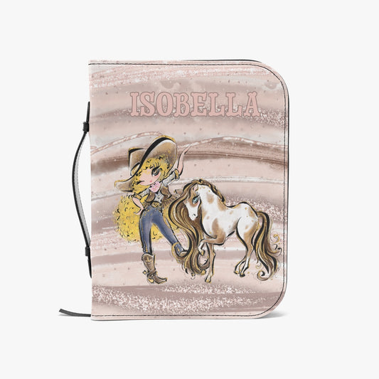 book/Bible Cover, Howdy, Cowgirl and Horse, Blonde Curly Hair, Brown Eyes