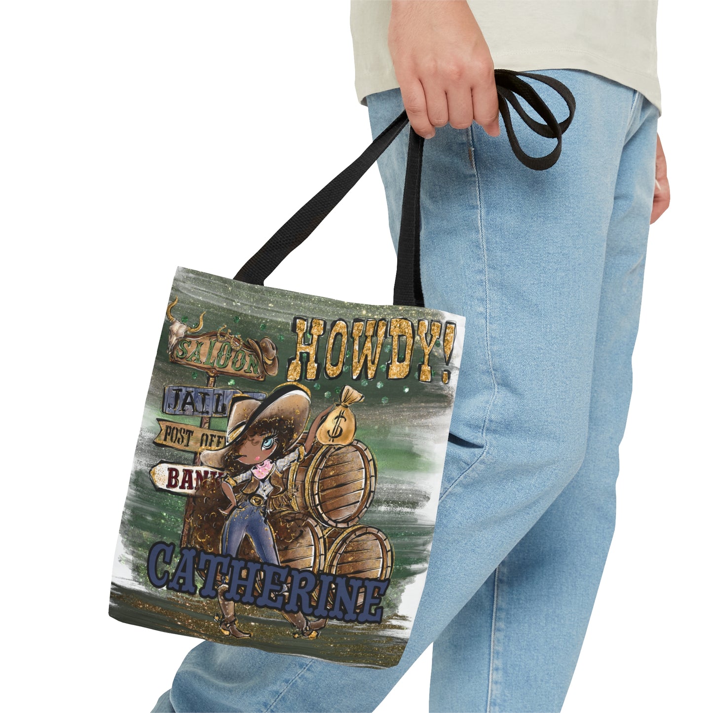 Personalised Tote Bag, Howdy, Brown Curly Hair, Olive Skin, Blue Eyes, Tote bag