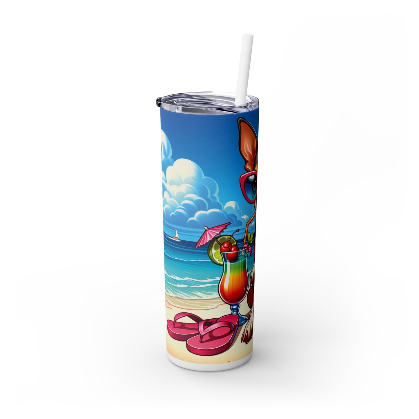 Skinny Tumbler with Straw, 20oz, Dog on Beach, Tenessee, awd-1247