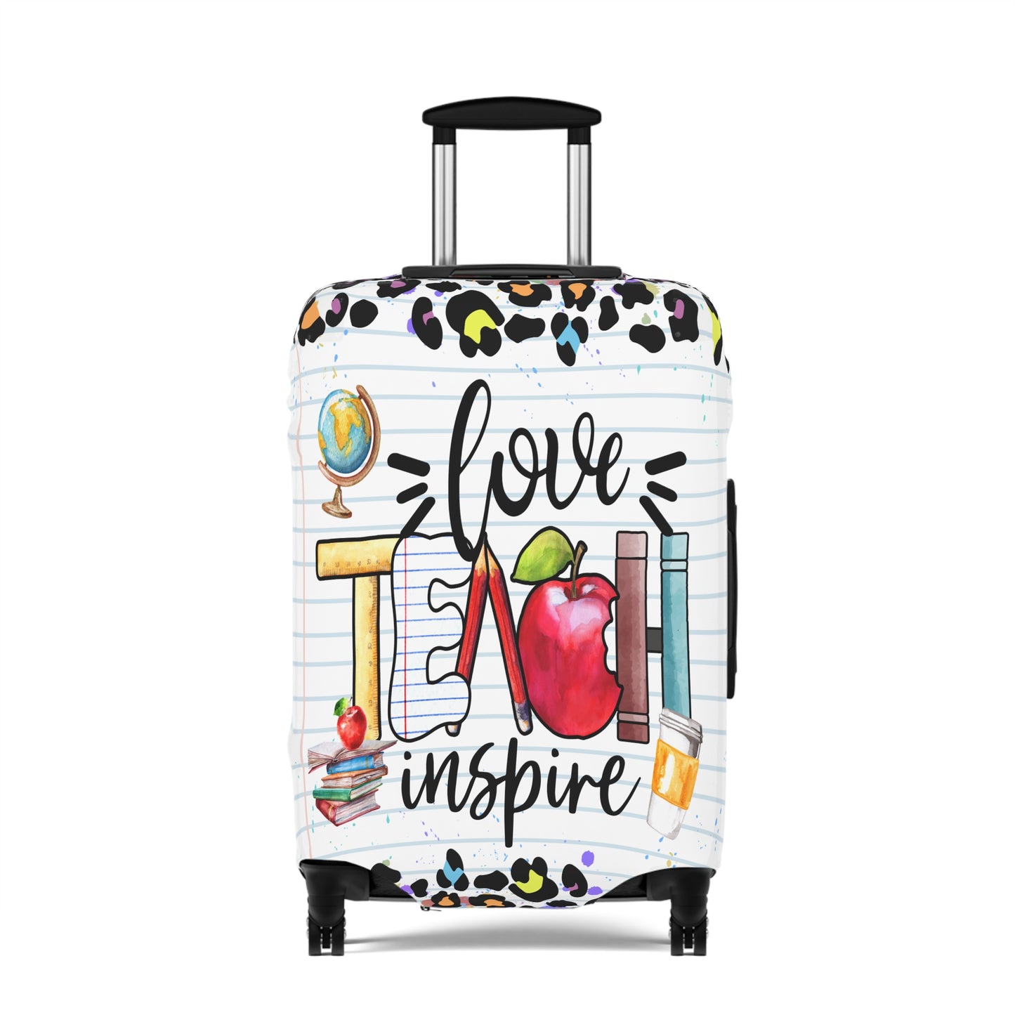 Luggage Cover, Teacher, Leopard Print, Teach, Love, Inspire, awd-1698