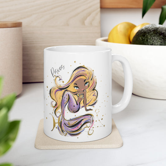 Personalised/Non Personalised Zodiac Sign, Pisces, Ceramic Mug 11oz