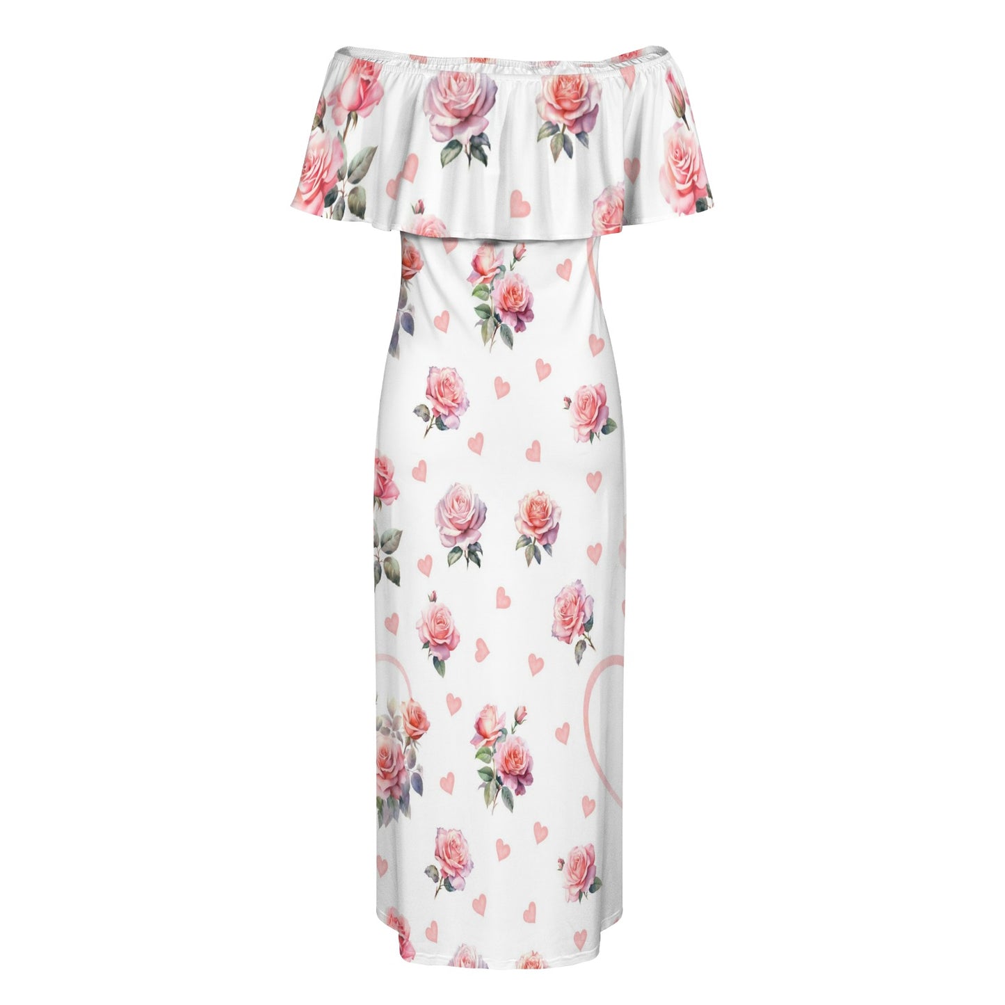 roses4 Women's Off Shoulder Ruffle Boat Neck Dress (Model D71)