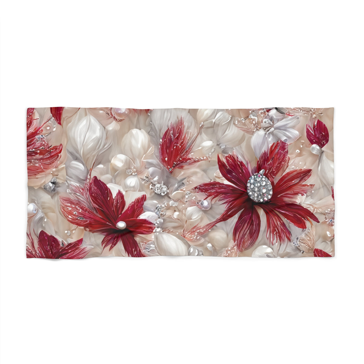 Beach Towel,  Red Floral, Polycotton Towel, 2 sizes Available