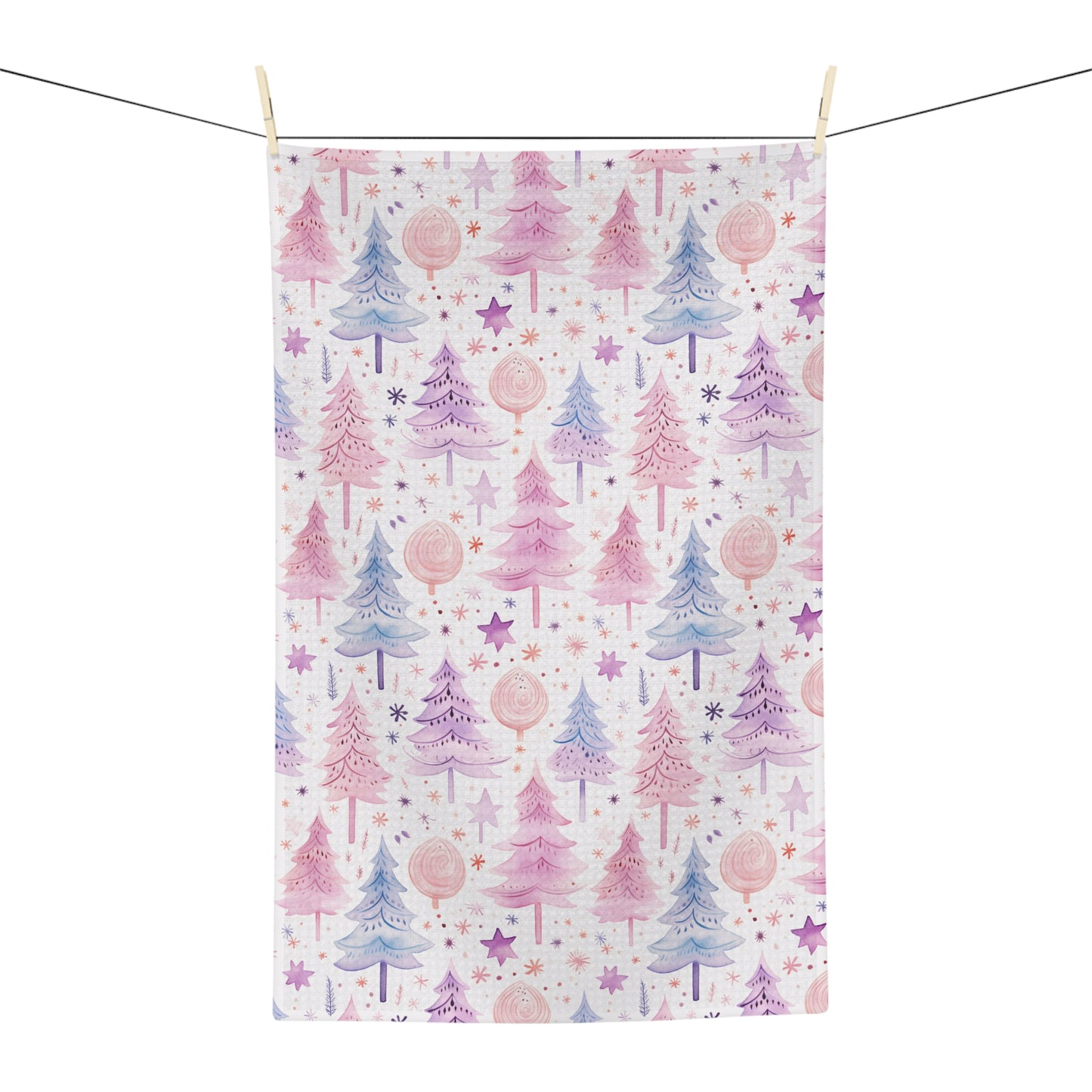 Microfiber Tea Towel, Pink Christmas Trees