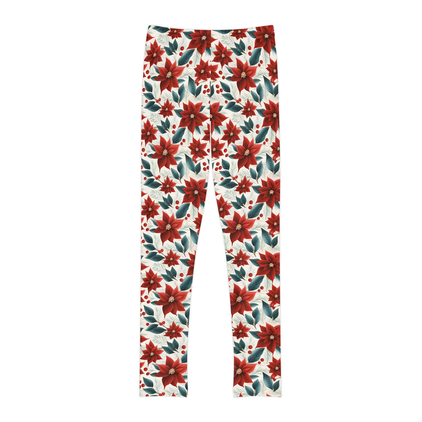 Full-Length Leggings Red Poinsetta Christmas Design