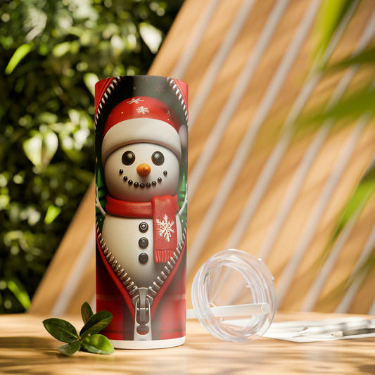 Skinny Tumbler with Straw, 20oz, Snowman