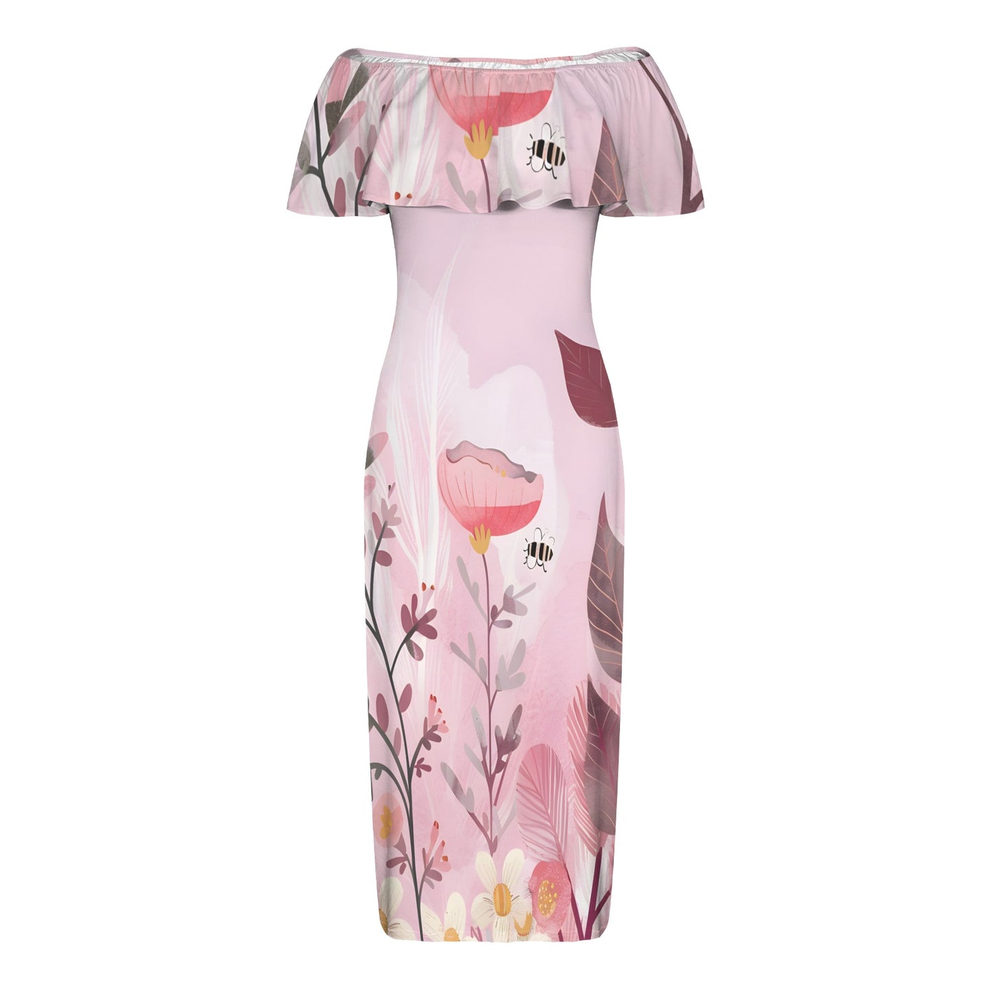 Jessica Women's Off Shoulder Ruffle Boat Neck Dress (Model D71)