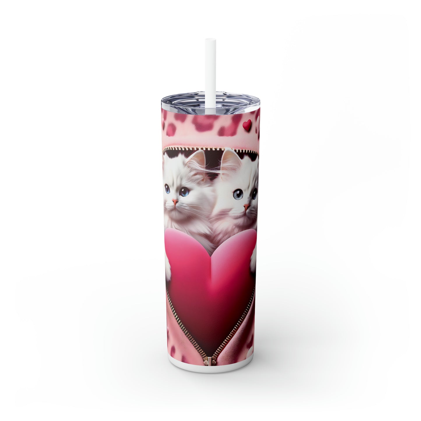 Skinny Tumbler with Straw, 20oz, Cat, Valentines Day, awd-754