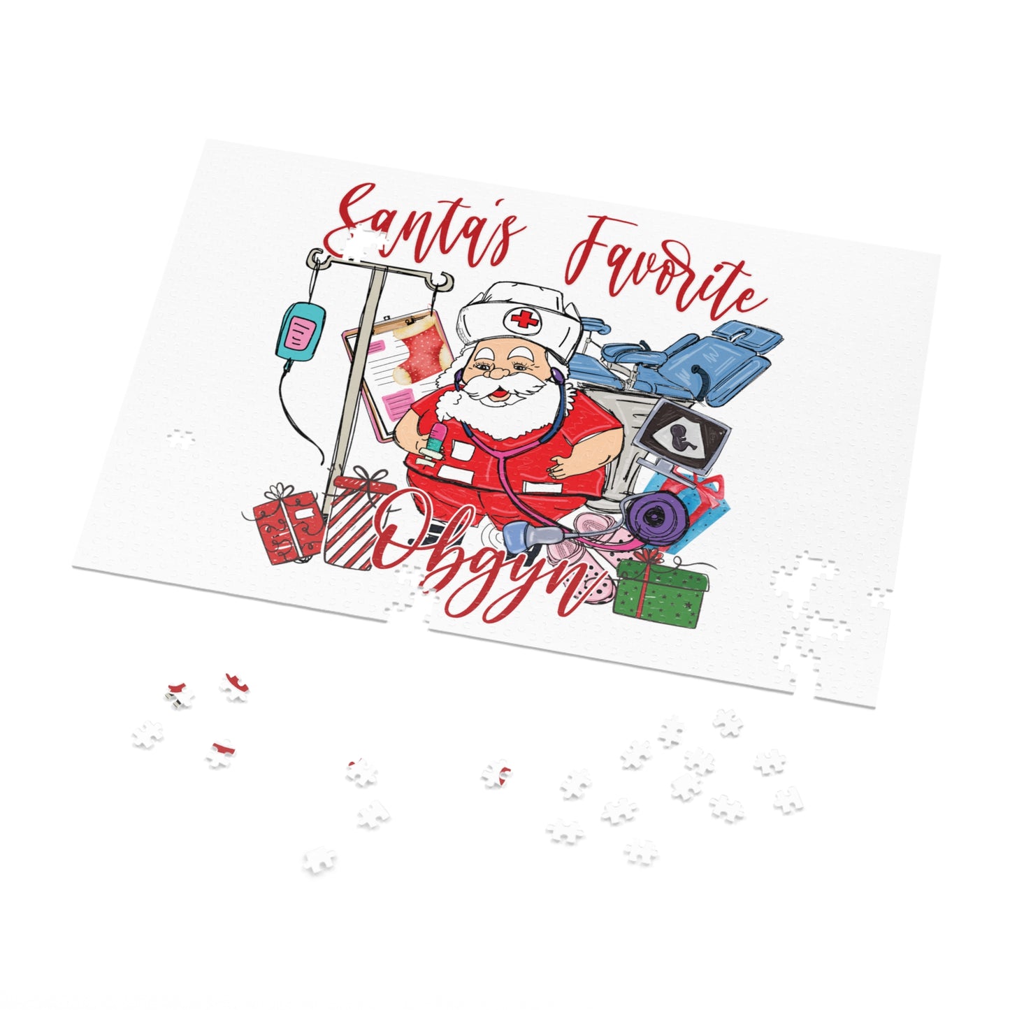 Puzzle, Santa's Favorite Obgyn, Personalised/Non-Personalised (30, 110, 252, 500,1000-Piece)