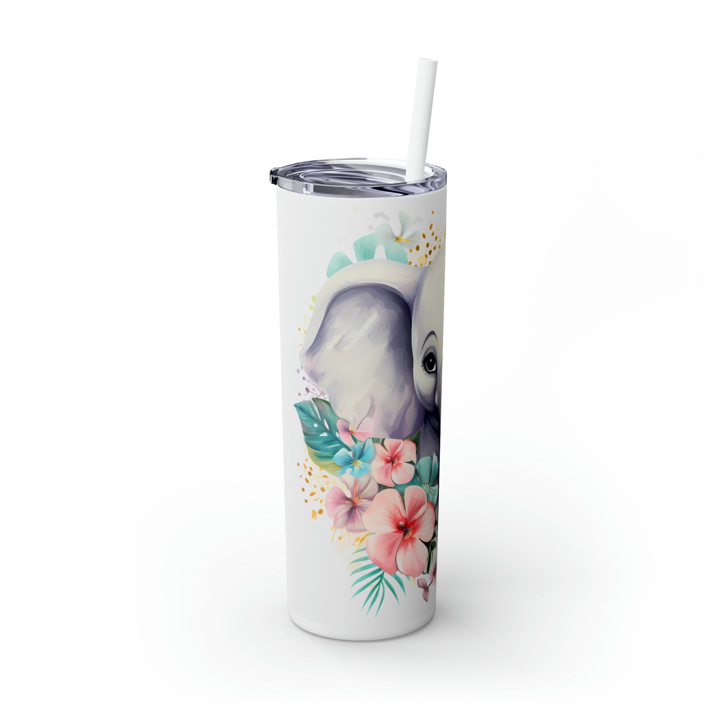 Skinny Tumbler with Straw, 20oz, Elephant, awd-254