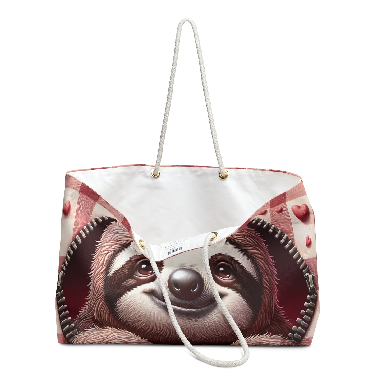 Personalised/Non-Personalised Weekender Bag, Cute Sloth, Zipper, Valentines Day, Large Weekender Bag, Beach Bag, Book Bag