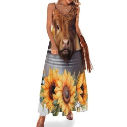 Highland Cow Spaghetti Strap Ankle-Length Dress Long dress