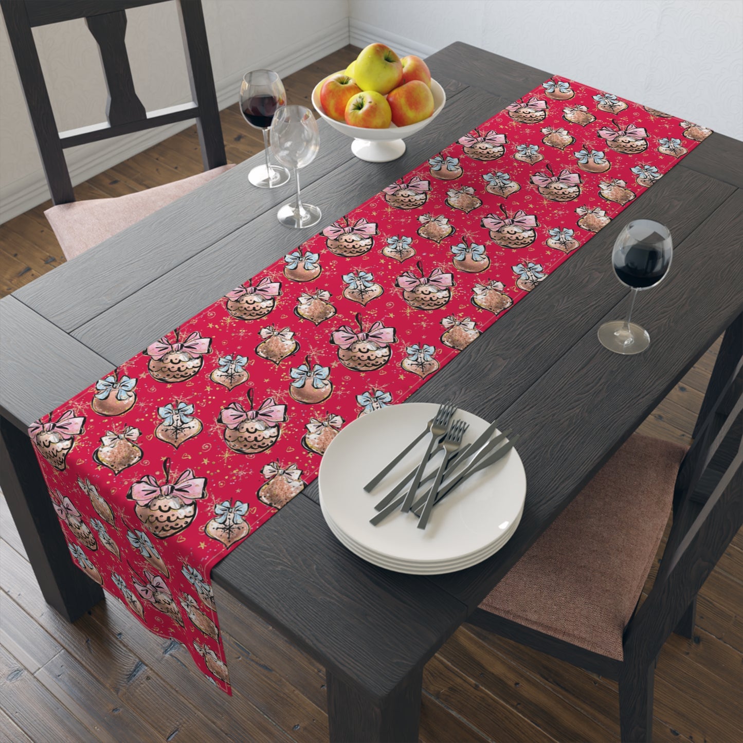 Christmas Baubles, Table Runner, Cotton Twill and Poly Available