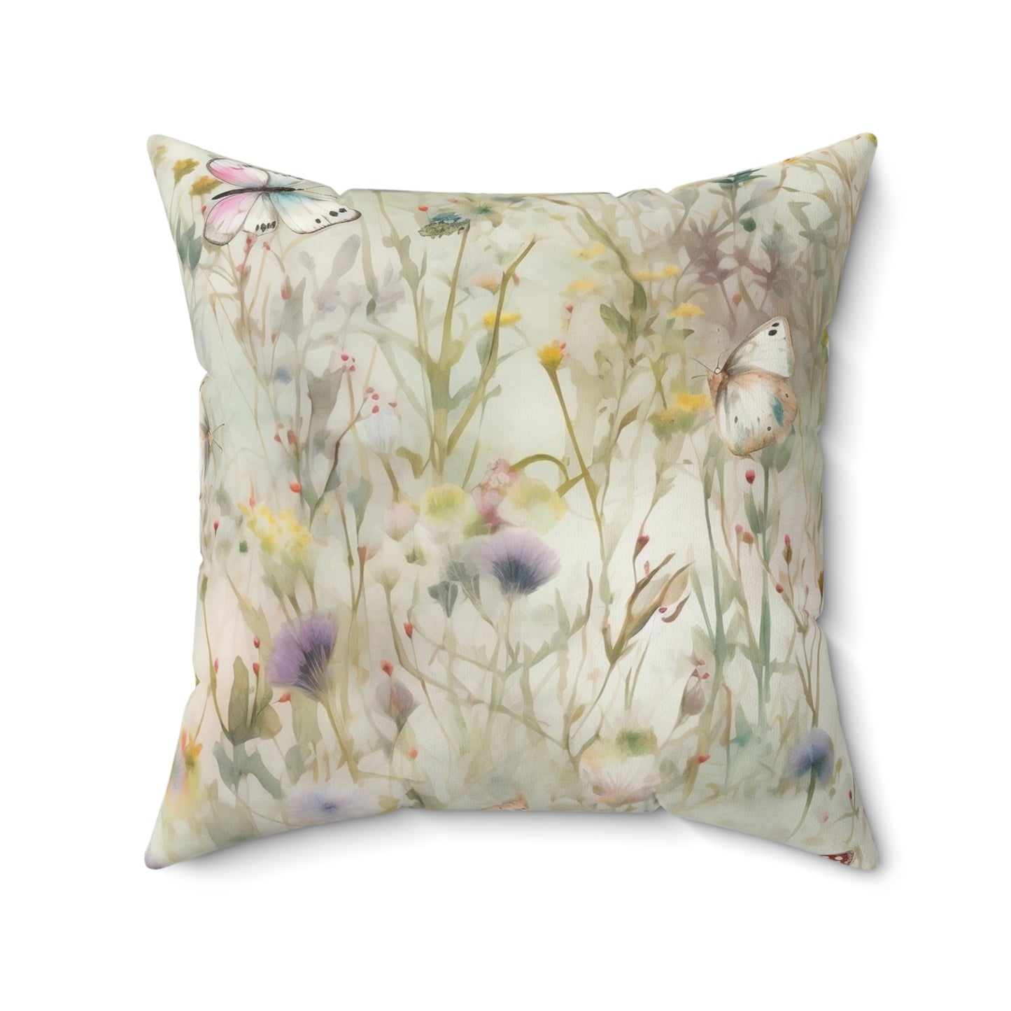 Spun Polyester Square Pillow, Butterfly Floral Cushion