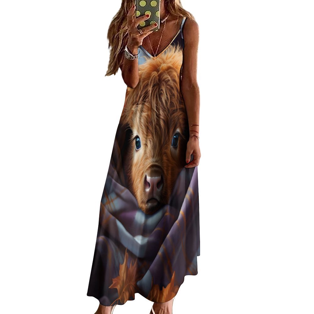 Highland Cow Spaghetti Strap Ankle-Length Dress Long dress