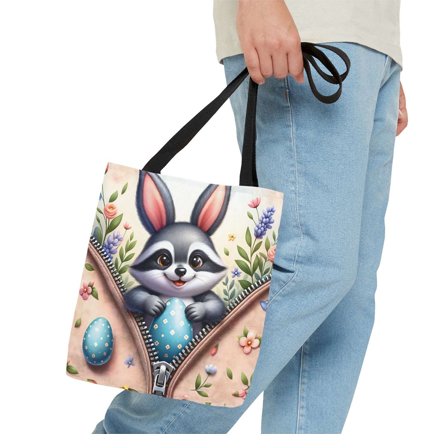 Tote Bag, Easter, Cute Raccoon with Bunny Ears, Personalised/Non-Personalised Tote bag