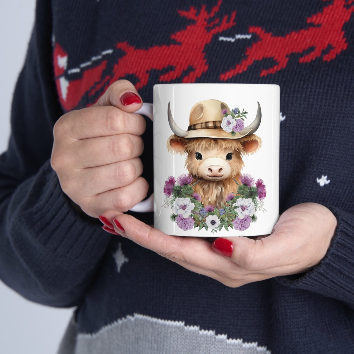 Personalised/Non Personalised Highland Cow, Ceramic Mug 11oz, Highland Cow Mug