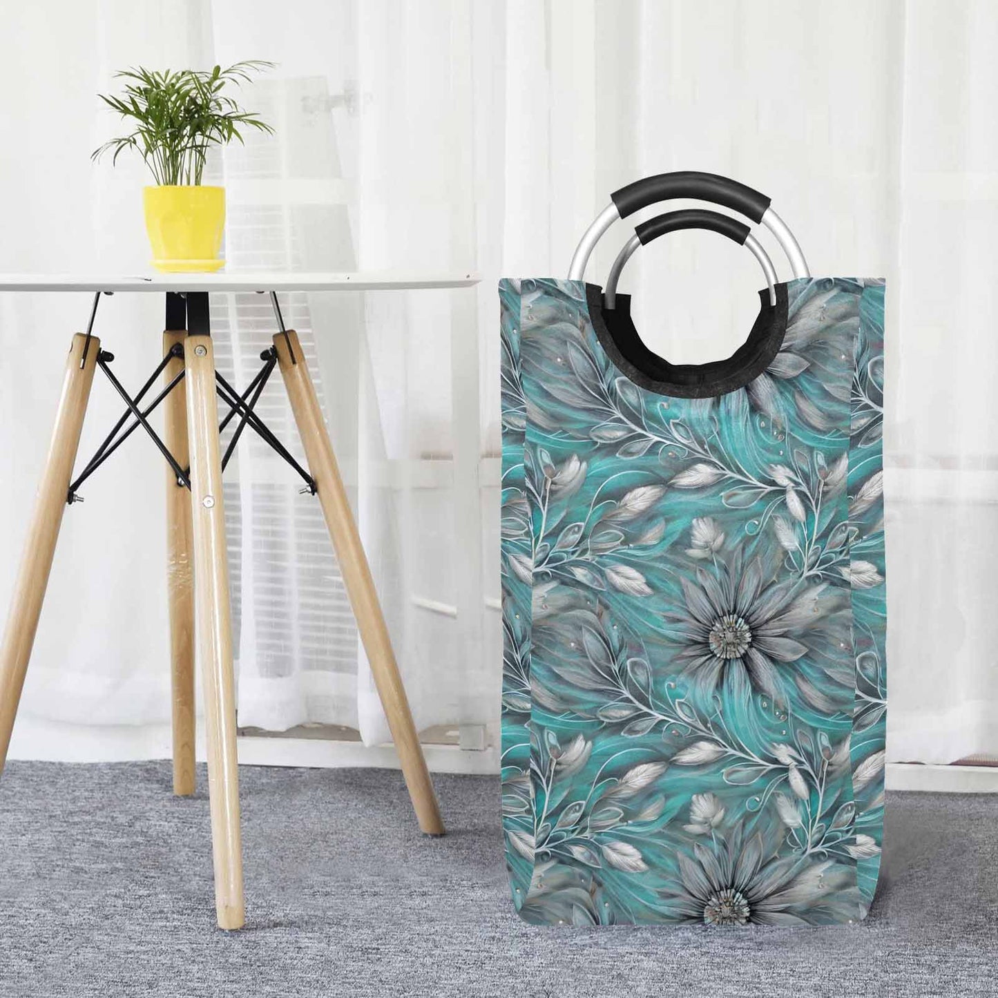 Green Elegant Floral 50  Square Laundry Basket