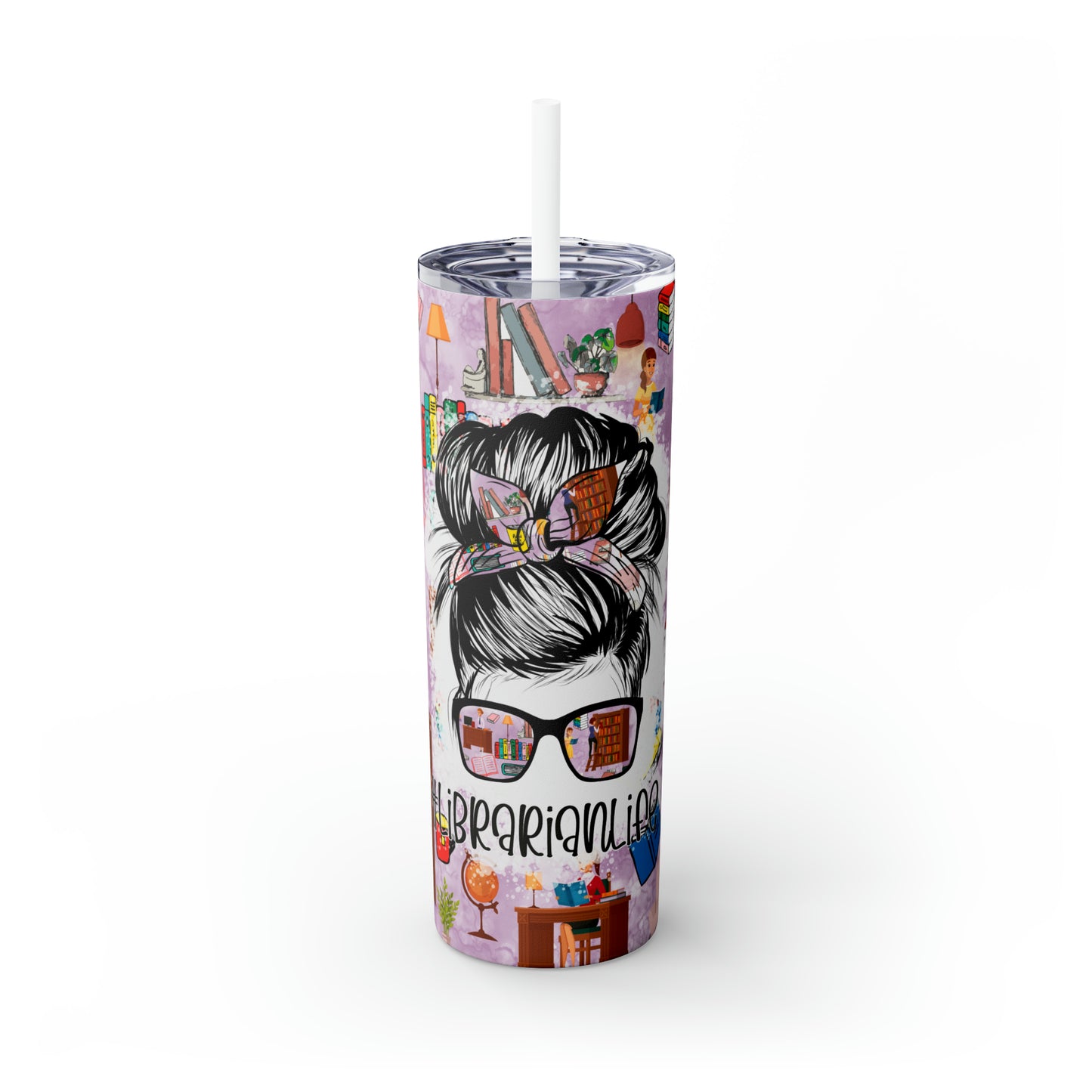 Skinny Tumbler with Straw, 20oz, Librarian